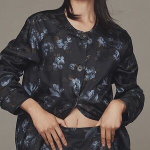 Anthropologie By Anthropologie  Brocade Jacket with Blue Floral Print